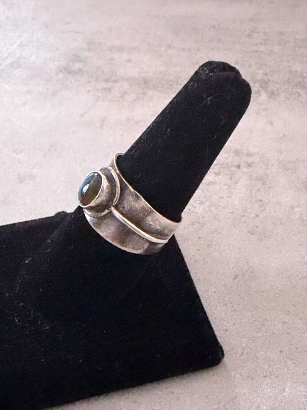 Handmade Oval Labradorite Wide Sterling Silver Bezel Stone Band Ring 5g Size 7.5